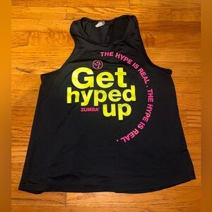 Zumba Fitness Black Tank with Vibrant Pink and Yellow Text
